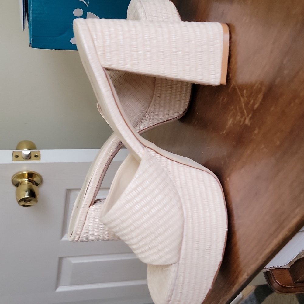 Larroude Cream Platform Mules
